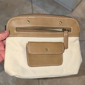Chloé Canvas & Tan Leather Cosmetics Bag Or Pouch